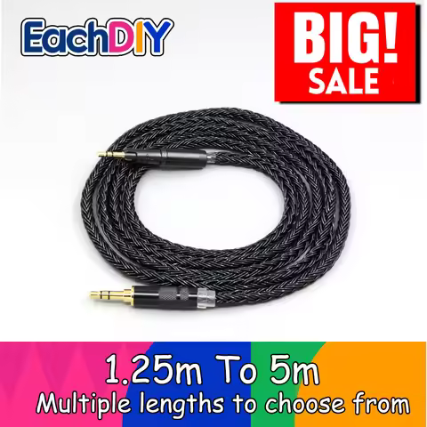 For Audio Technica ATH-M50x ATH-M40x ATH-M70x ATH-M60x 16 Core Black Braided Earphone Cable LN008861