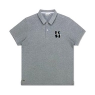 [稀有品] Lacoste 法國鱷魚 菸灰色水波紋 LCST植絨材質幾何LOGO 網眼POLO衫 貝殼釦 XXL號