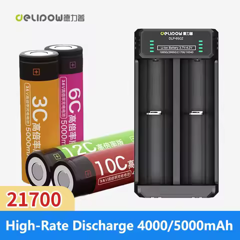 Delipow 21700 5000mAh 4000mAh Rechargeable Battery 3.7v 12C 10C 6C 3C High-Rate Discharge 21700 Lith