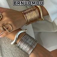 BRNUOMOU Wide Cuff Bracelet, Smooth  Wide Cuff Design Bracelet, Fashion Chunky Style Metal Open Spri