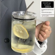 33.8oz/1L Transparent Large Capacity Glass Cup With Lid And Straw, 1/2 Pcs High Borosilicate Glass C