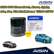 Aisin 4011 กรองน้ำมันเครื่อง Nissan March Almera Sylphy Juke Neo Tida Xtrail Teana / 15208-65F00