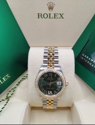 31mm 全新現貨 8月卡 278383rbr-0016 Oyster Perpetual Datejust 31腕錶黃金及蠔式鋼款，搭配鑲鑽橄欖綠色錶面及紀念型（Jubilee）錶帶。