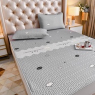 Super Single Size【2PCS Bedding SET】Thai Latex Washable Folding Ice Silk Mat Bedding Set Cooling Bed Sheets Queen King Pillowcase Mattress Mat:120x200cm, pillowcase:48x74cm x1pc