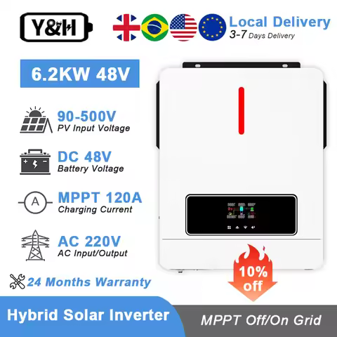 Y&H 6.2KW Hybrid Solar Inverter 48V 230V Dual Output 120A MPPT Solar Charge Controller Max PV Input 