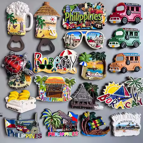 Philippines Fridge Magnets Boracay Beach Manila CEBU Tourist Sourvenir Banana Sea Turtle Jeepney Hom