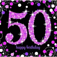 Amscan 9900611 Napkins 50th Birthday, Pack of 16, 33 x 33 cm, Happy Birthday, Sparkling Celebration
