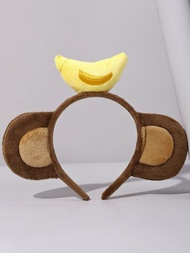 1入組可愛猴子耳朵和香蕉形狀髮箍適合女士,適用於日常,派對和蒐集