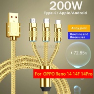 KY64 200W 6A Super Fast Charging Cable 3 In 1 kirsite Braided Data Cable  Charger Cord For OPPO Reno