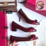 AH4 Varina Bow Patent Leather Flats /Chunky /Heels High Heels Loafers（height：1cm/4cm/7cm）0790