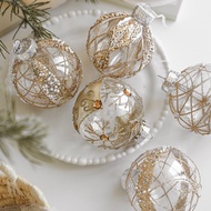 8cm Transparent Plastic Christmas Bauble, Glitter Gold Hanging Tree Ornament, 5 Designs