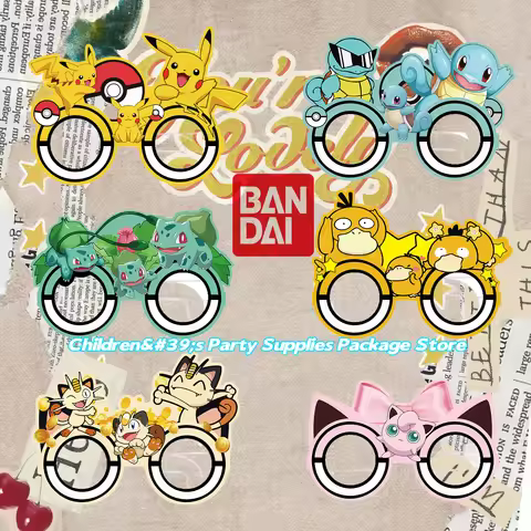 6/12pcs,Bandai,Pokémon Pikachu,Cartoon Anime Decorative Paper Glasses Humanoid Masks,cosplay Props,f