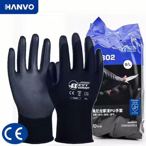 10 Pairs PU Nitrile Safety Coating Nylon Cotton Work Gloves Palm Coated Gloves Mechanic Working Glov