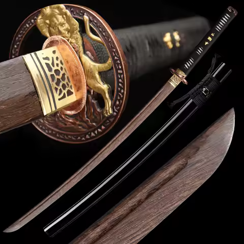 Japanese Golden Tiger Wood Sword, Handmade Full Size, Training Iaito Catana, Black Samurai Katana, H