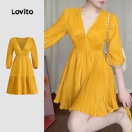 Lovito Elegant Dress Jacquard Ruffle Hem Spring/summer Yellow Dress for Women LB135LD306