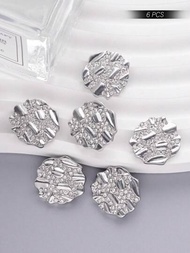 6入組金屬鑽石釘扣，獨特造型，適用於外套、防風外套、毛衣、西裝、襯衫、鞋子、帽子、袋子、禮盒DIY裝飾