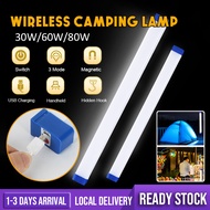 LED Light Tube 30W/60W/80W USB Rechargeable Tent Light Double Flashing Emergency Light Camping Outdoor Light Pasar Malam Lampu Bateri