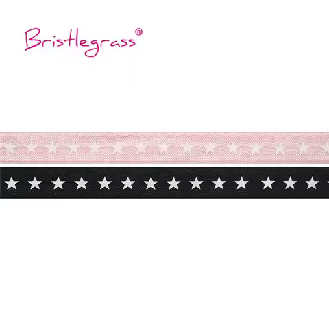 BRISTLEGRASS 5 Yard 5/8" 15mm White Star Print Fold Over Elastic FOE Spandex Satin Band Hair Tie Hea