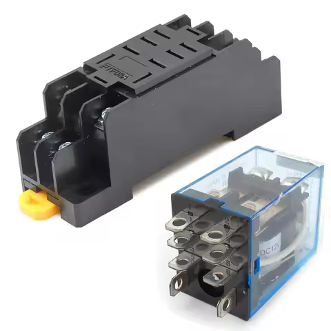 DC 12V 24V AC 220V Coil Power Relay 8 Pin 10A With Socket Base DIN Rail Track Mount Relay Socket Bas