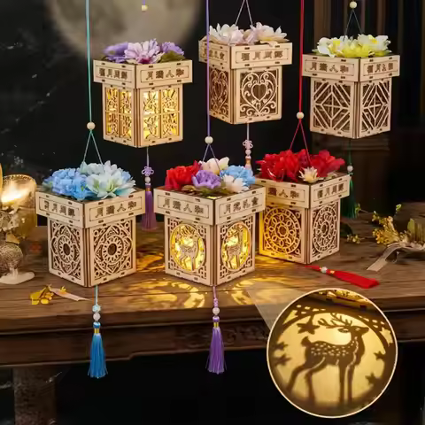 Diy Lantern Kit Diy Wood Carving Lantern Kit Chinese Style Square Lantern Craft Set Mid-autumn Festi