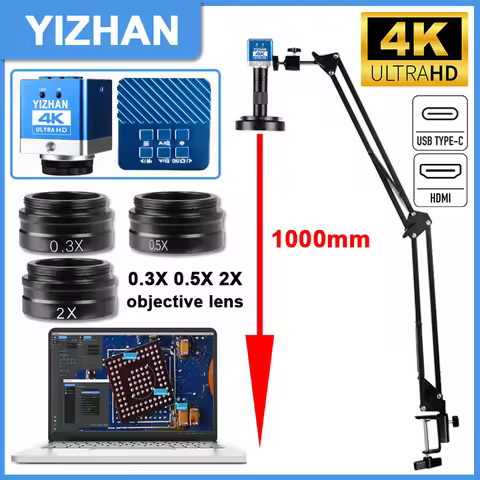 YIZHAN 4K UHD 60MP Electron Digital Microscope 150X 0.3X 0.5X 2X Objective Lens HDMI Type-C 1080P 60
