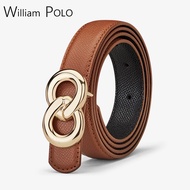 WilliamPOLO Women Reversible Leather Belt for Jeans Pants Fashion Two-In-One Gold Buckle Ladies Dres