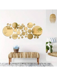 32入組/套不同尺寸及現代風格帶金邊的亞克力鏡貼紙,自黏式可拆卸牆貼貼紙,適用於客廳、餐廳、臥室、浴室、派對、節日裝飾 - 防水