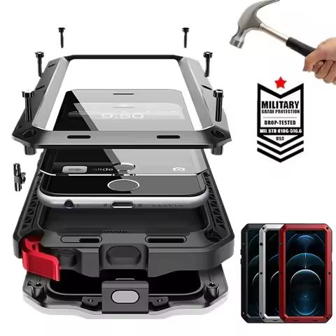 IP54 Waterproof Heavy Duty Metal Case For iPhone 17 Air 16 15 Pro Max 14 Plus 13 12 Mini 11 With Gor