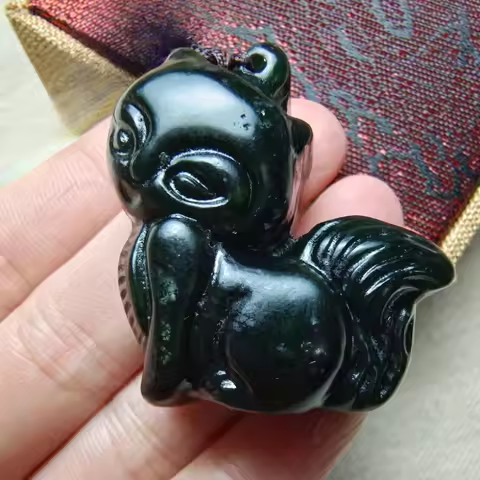 Medicine King Stone Fox Pendant Dark Green Nine-Tailed Fox Necklace Fox Pendant Fortune Couple Style