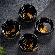 Lá Vàng Gốm Trà Nam Phong Cách Gỗ Lá Chawan Trà Bát Phong Cách Nhật Bản Trà Trà Uống Handmade Thủ Cô