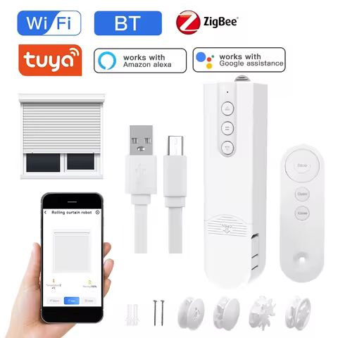 Tuya WiFi Bluetooth Zigbee Smart Motorized Chain Roller Blinds Remote Voice Control Shade Shutter Dr