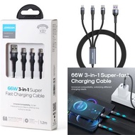 66W 快充一拖三充電線 USB轉插快充缐 鋁合金編織 Joyroom 3in1 USB cable - USB Type C / micro USB / Lightning 66W 6A 1.2m black (S-1260G5) for iPhone Samsung Galaxy Xiaomi HUAWEI OnePlus Sony Nokia  VIVO OPPO ASUS Lenovo