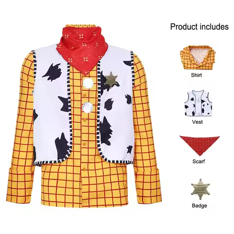 Movie Cosplay Story Woody Costume Costume Set Shirt Vest Halloween Party Costume Carnival Masquerade