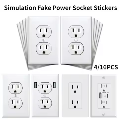 4/16Pcs Prank Wall Outlet Stickers Office Simulation Fake Power Outlet Stickers Prank April Fool's D