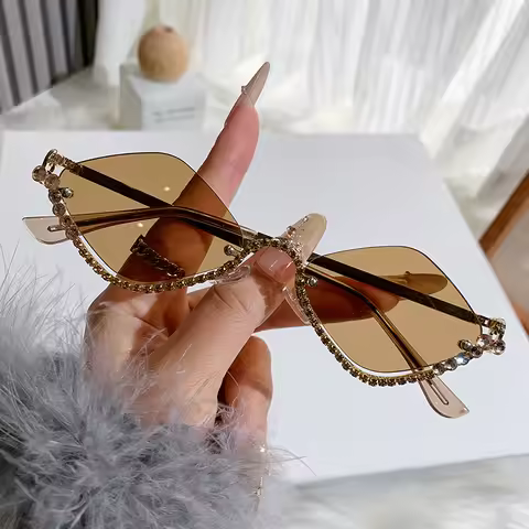 New Rhinestone Half Frame Sunglasses Exaggerated Color Diamond Glasses Sunglasses Women90306-1