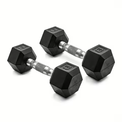 Barbell, 8lb Coated Rubber Hex Dumbbell, Pair, Not easy to roll