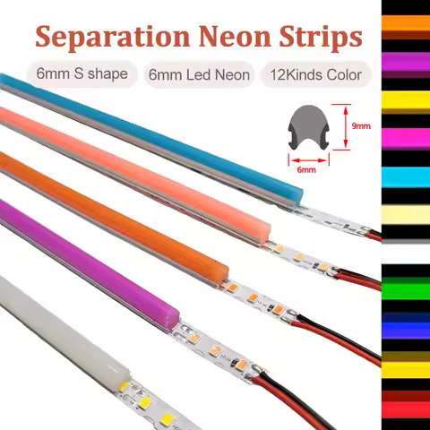 6mm Separation Neon Strip Flexible Bendable Silicone 12Colors DC12V 2835 SMD S Shape 120Leds Tape Li