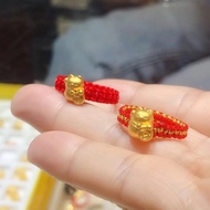 ทองคำบริสุทธิ์ 999 แหวนทอง 3D แมวทองแข็งปีฉลูปีเกิดเครื่องประดับแหวนหางผู้หญิงโอนสร้อยข้อมือลูกปัด