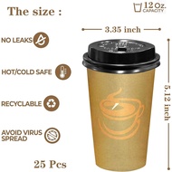 12 oz Disposable Coffee Cups with Lids 25 Pack,To Go Paper Coffee Cups for Hot & Cold Beverages, Cof