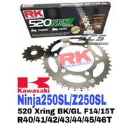 RK Sprocket Set Kawasaki Ninja 250 SL Z250SL 520 KRX X-Ring Black / Gold Chain Rantai Hitam / Emas N
