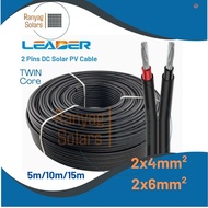 Solar Cable 2x4mm2 2x6mm2 Leader PV Twin Core Wire