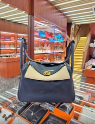 Hermes Lindy 26 2Z 黑藍色 拼色 金扣 95新