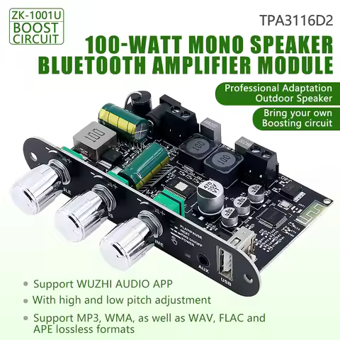 ZK-1001U 100W Bluetooth 5.3 Mono TPA3116D2 Amplifier Board Module Supports APP AUX USB Flash Drive U