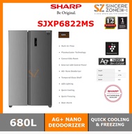 Sharp SJXP6822MS 680L Side By Side Inverter Fridge | AG+ Nano Deodorizer | Quick Cooling