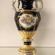德國麥森MEISSEN滿彩帝王藍重金古典花卉蛇頸花瓶ㄧ級品