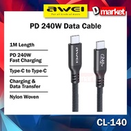 Awei CL-140 Data Cable 240W Fast Charging Cable PD240W Cable Type-C Cable Mobile Kabel 1M Length Awe