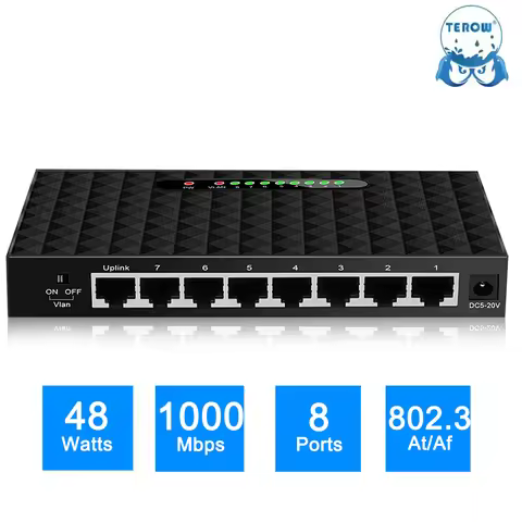 TEROW Gigabit Network Switch 8 Port 1000Mbps Smart Ethernet Switcher High Performance RJ45 Hub Inter