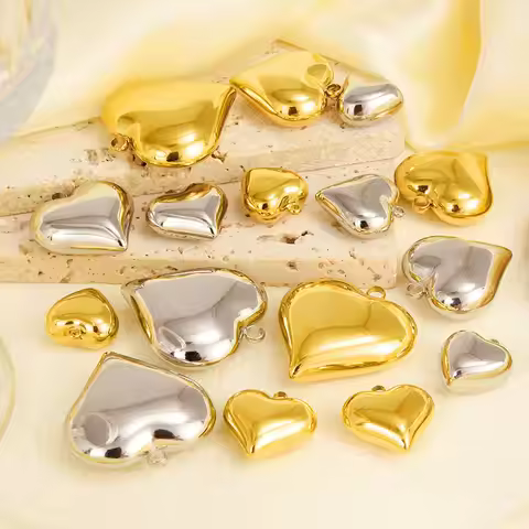 6Pcs/Lot Stainless Steel Trendy Y2K Styles Heart Pendant Making Couple Sweet Love Colgantes Dijes Pa