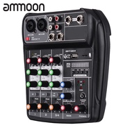 [ammoon]AI-4 Compact Mixing Console Digital Audio Mixer 4 Channel BT MP3 USB Input +48V Phantom Power for Music Recording DJ Network Live Broadcast Karaoke