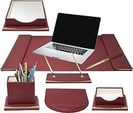 Majestic Goods Executive 8-Piece Office Desk Organizer Set, Desk pad, Letter Tray, Double Pen Stand, Memo Holder, Letter Holder, Pencil Cup, Letter Opener &amp; Mousse Pad in Burgundy and Gold